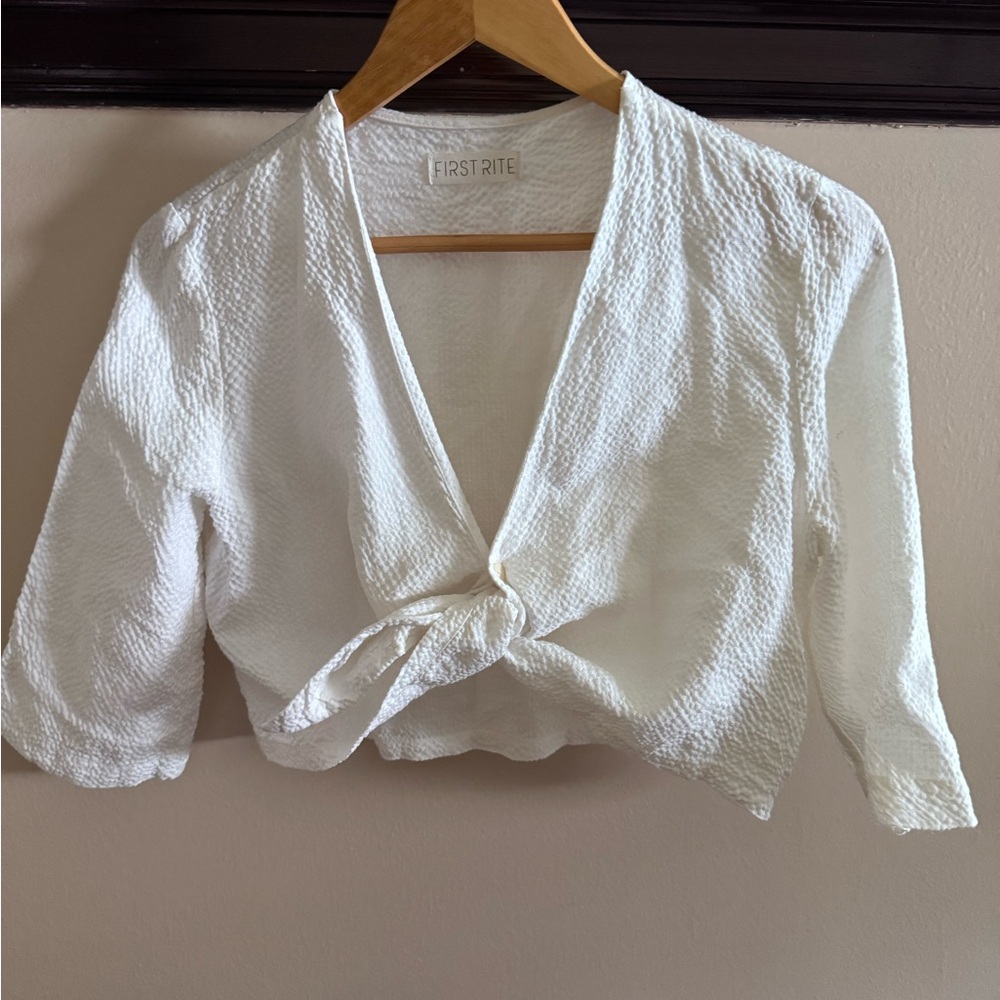 First Rite Women's Cream Textured Blouse